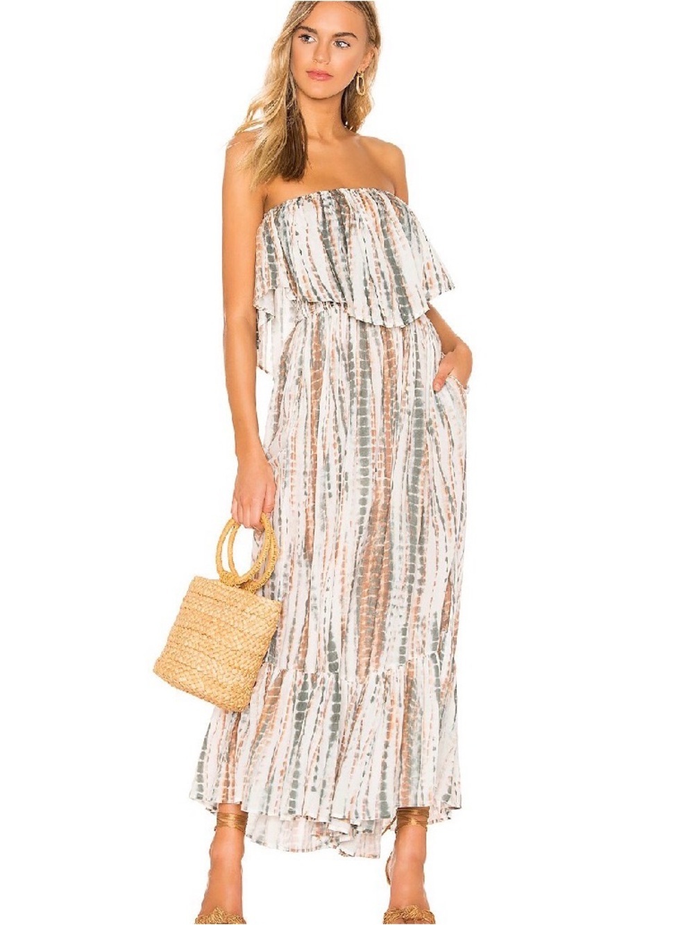 Free People XS Summer Vibes Tube Jumpsuit ~ Strapless Tie Dye Wide Leg Boho